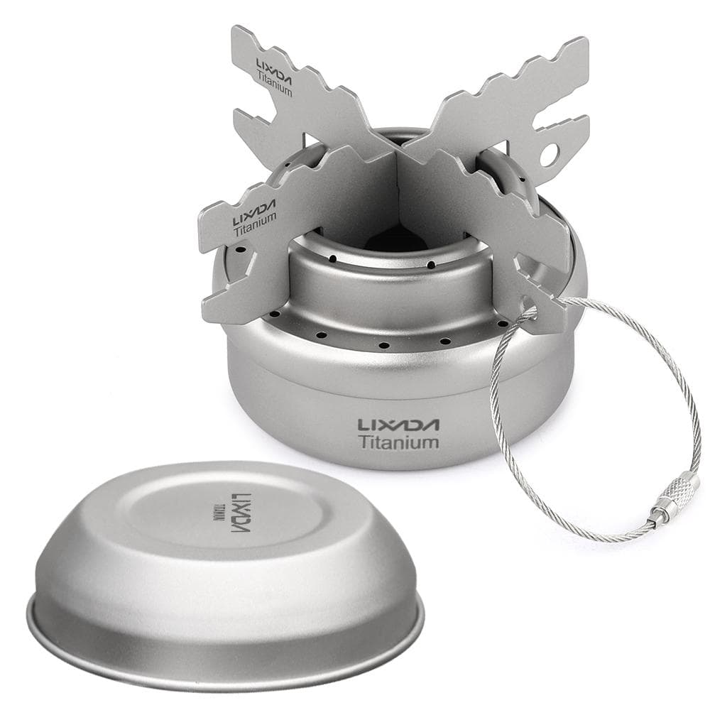 Lixada Portable Mini Titanium Alcohol Stove with Lid Cross Stove Stand Rack Outdoor Camping Hiking silver
