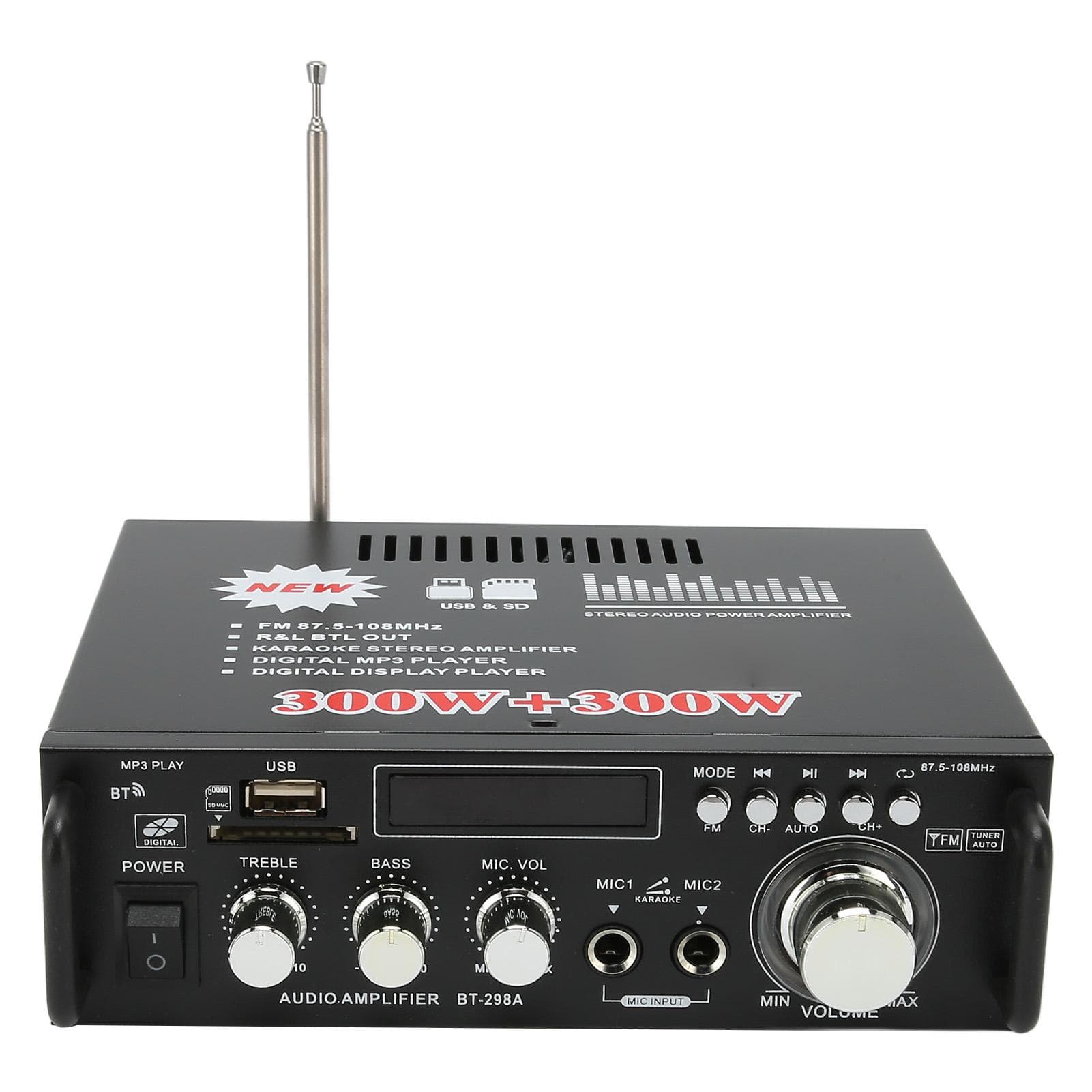 Power Amplifier 300W 300W Bluetooth with USB Memory Card Port Remote Control LED Display for Home EU Plug