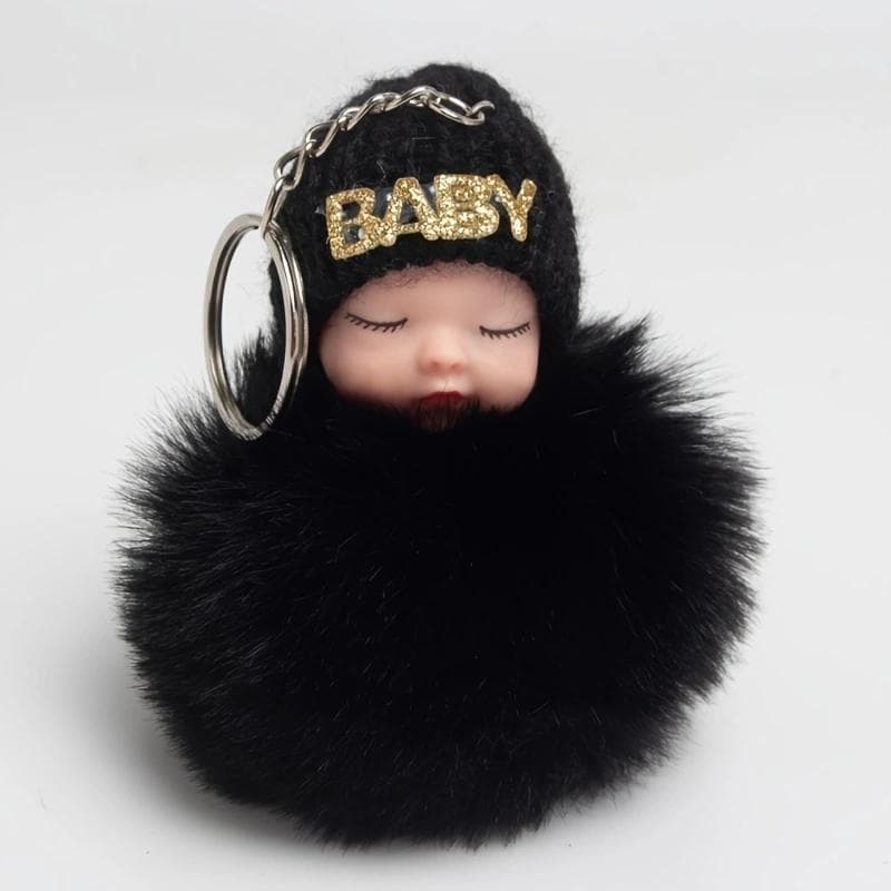 Cartoon Plush Sleep Doll Keychain Cute Plush Coal Ball Backpack Pendant Creative DIY Children's Plush Doll Pendant Accessories Car Pendant For Friends black
