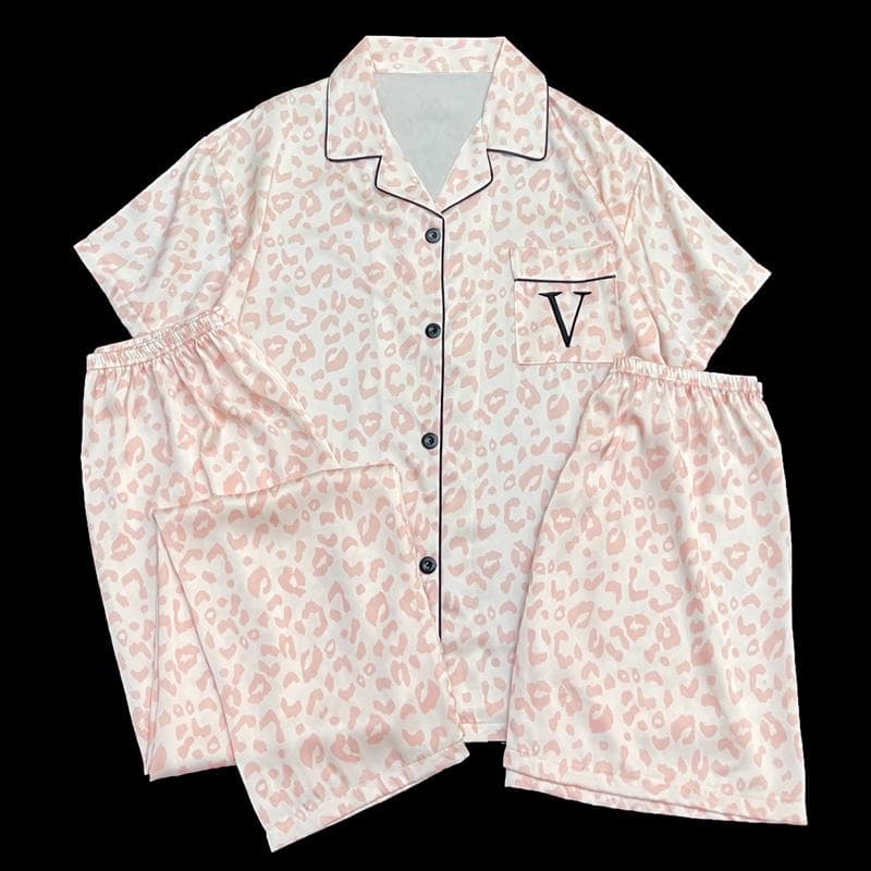Korean Style New Women's Pajamas Three-piece Set Design Printed Spring Women's Pajamas Short-sleeved Shorts Trousers Home Wear XXL
