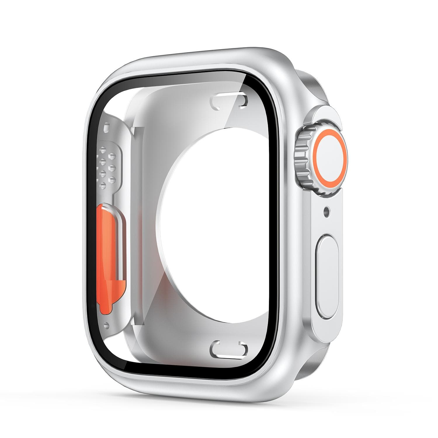 Tempered Glass+Cover For Apple Watch case 45mm 44mm 41mm 40mm Accessorie Screen bumper Protector for iwatch serie 9 8 7 6 SE 5 4 45mm silver