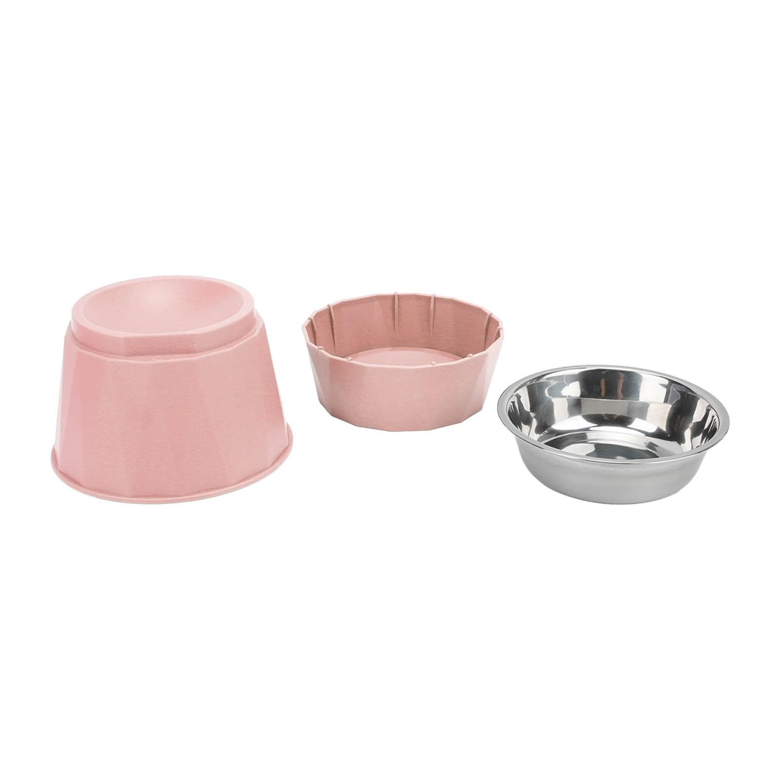 Cat Stainless Steel Bowl Increased Neck Protective Heavy Duty Cat Double Bowl for Cats DogsPink L