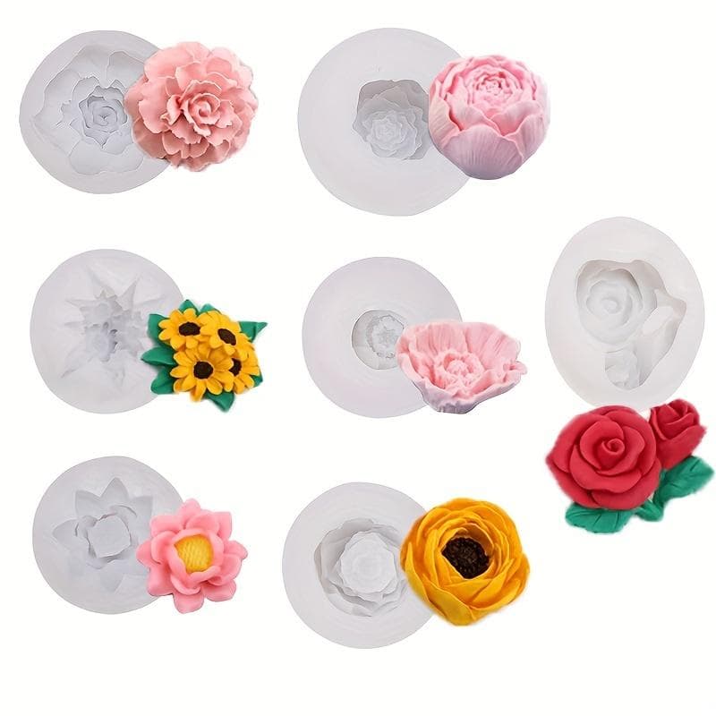 7pcs/set Flower silicone molds Easy To Demold,Suitable For DIY Aromatherapy Candles chocolate candy And Fondant Baking Tools 7pcs