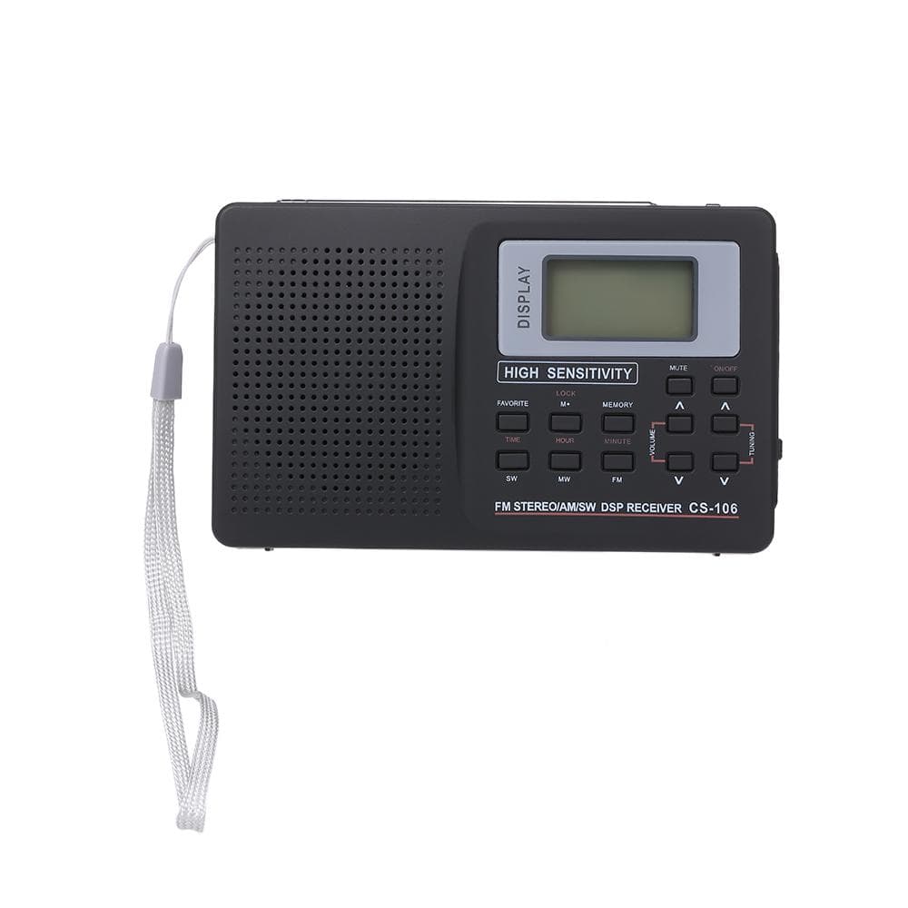 Portable FM / AM / SW Radio Multiband Digital Stereo Radio Receiver Earphone Output Time Display black