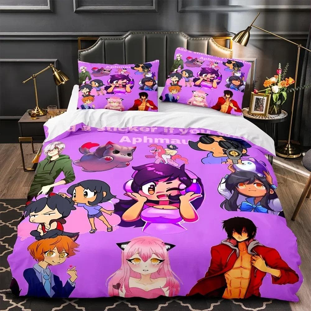 APHMAU Bedding Set Single Twin Full Queen King Size Kawaii Aphmau Bed Set Aldult Kid Bedroom Duvetcover Sets 3D Print Anime Bed 70x133cm 2pcs