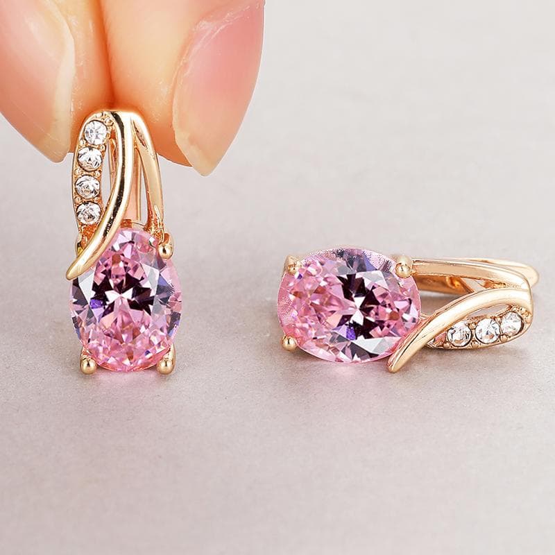 Luxury Oval Cut Purple Green Aqua Yellow Stone Champagne Gold Color Drop Earrings 12 Color Birthstone Wedding Engagement Earrings Gift pink