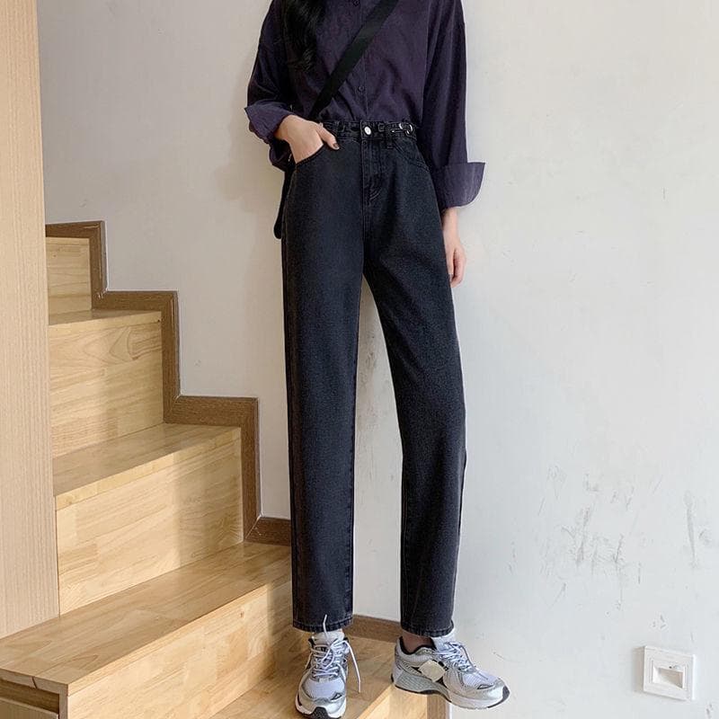 Spring and Autumn Straight Pants High Waist Slim All-match Jeans Women's Loose Wide-leg Pants Old Pants Trend XXL