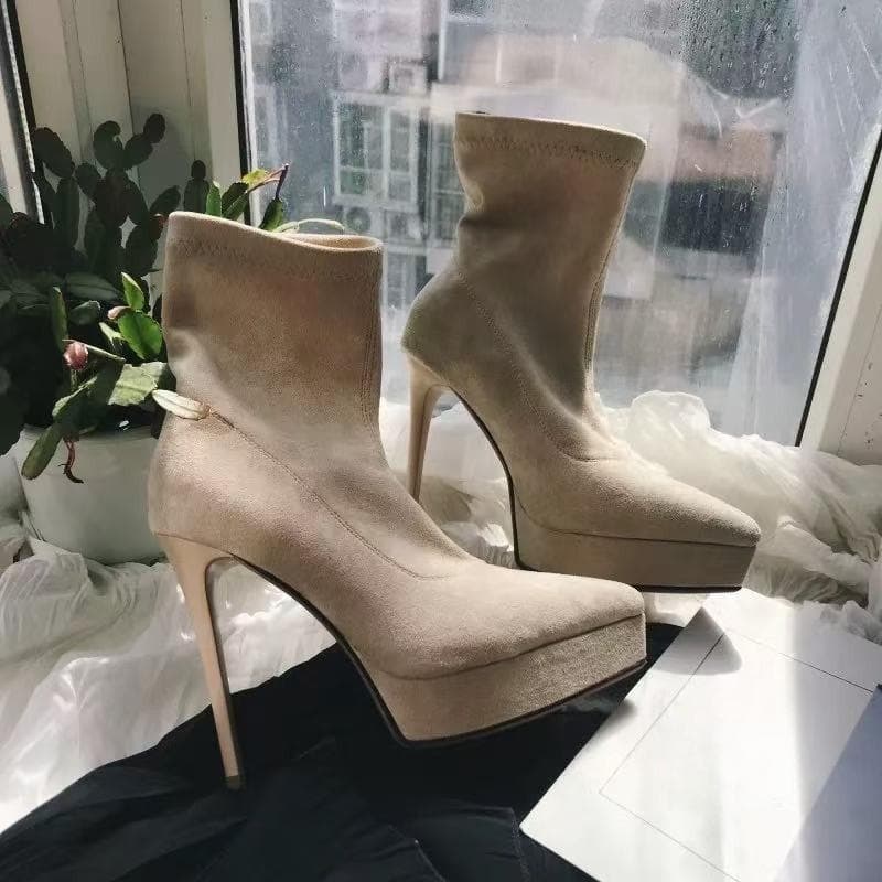 Fall/Winter Stiletto Stretch Boots Pointed Toe Platform Suede Slean Sexy Temperament Booties Comfortable Soft Sole Non slip Design Fashion Style Dail 36