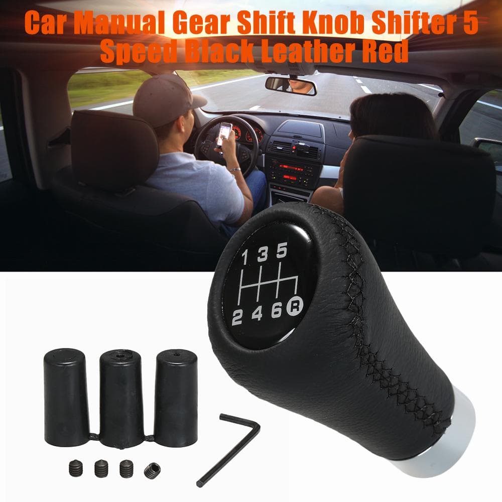 Car Manual Gear Shift Knob Shifter Black Leather Red Stitch 6 Speed Universal black