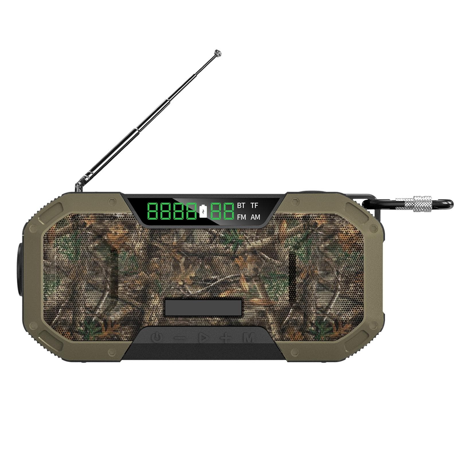 Portable Hand Crank Radio Multifunction IPX6 Waterproof Outdoor Emergency FM Radio BT Speaker with camouflage green