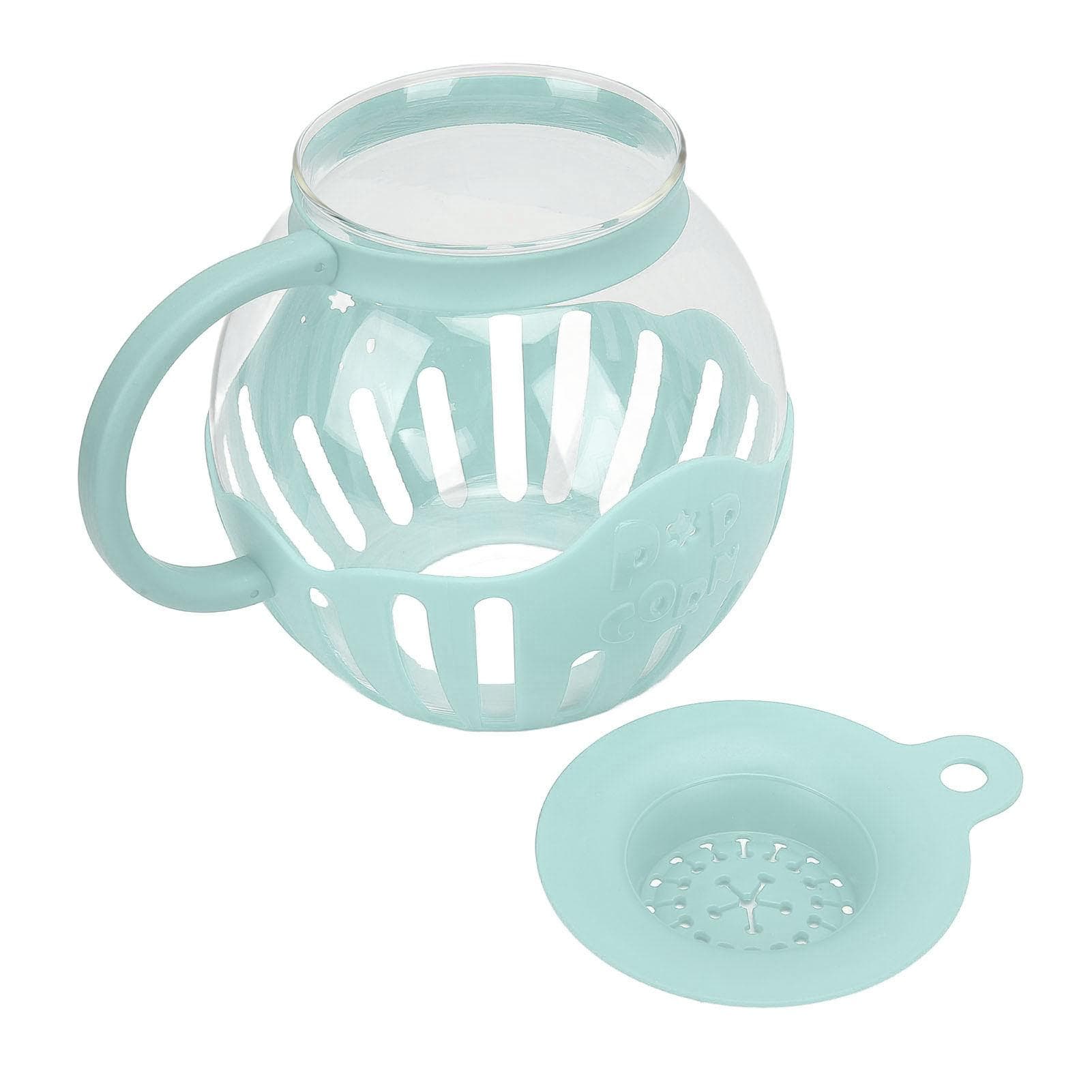2.13L Glass Microwave Popcorn Popper Wide Mouth Microwave Popcorn Jar with Handle for Cinema Game green