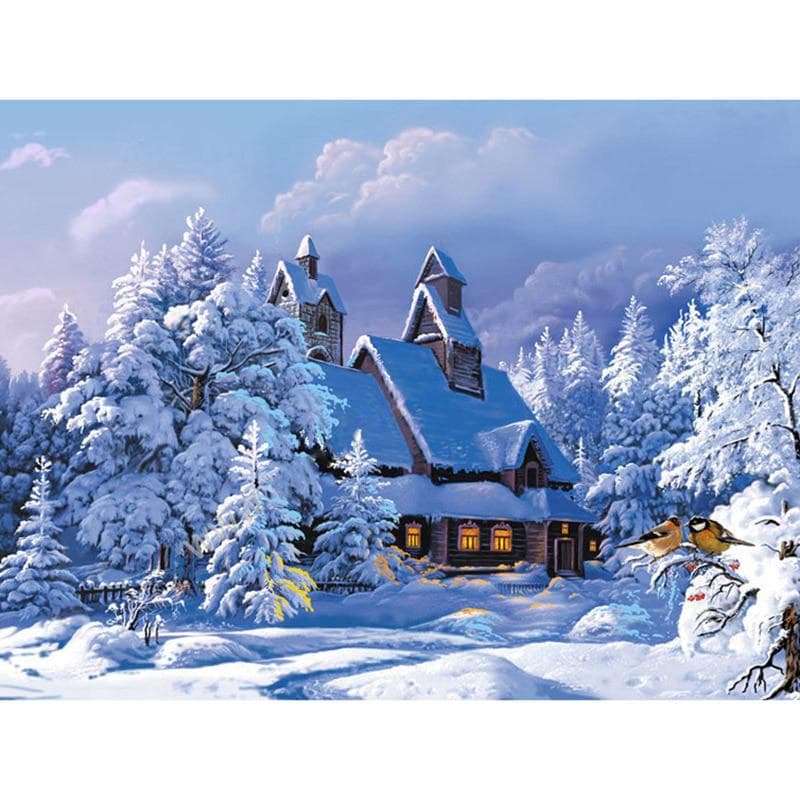 Snowy Winter Full Diamond Embroidery Beads Cross Stitch Round Diamond Sets Unfinished Diamond 20X30CM