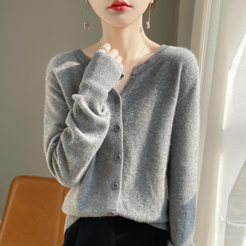2024 V-Neck Cashmere Cardigan: Women's Versatile Long Sleeve Sweater for Spring, Autumn & Winter XXL grey