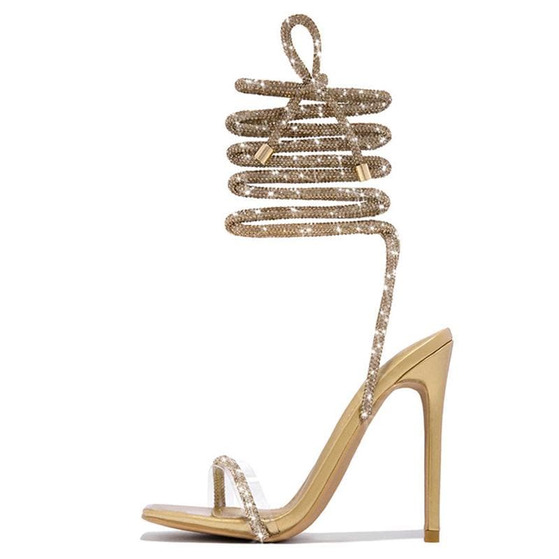 Liyke Sexy Gold Crystal Ankle Cross Strap Sandals Women Summer Party Wedding Banquet Shoes Fashion Open Toe Club Stripper Heels 37 golden