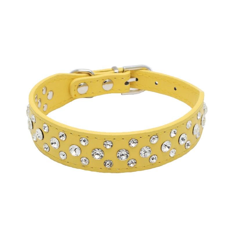 Cute Bling Cat Collar Puppy Dog Pet Neck Strap Crystal Collar PU L yellow