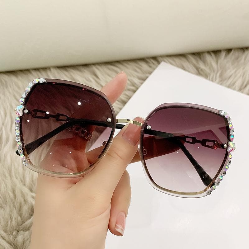 Rhinestone Decor Rimless Sunglasses Women Men Gradient UV400 Summer Beach Party Fashion Glasses