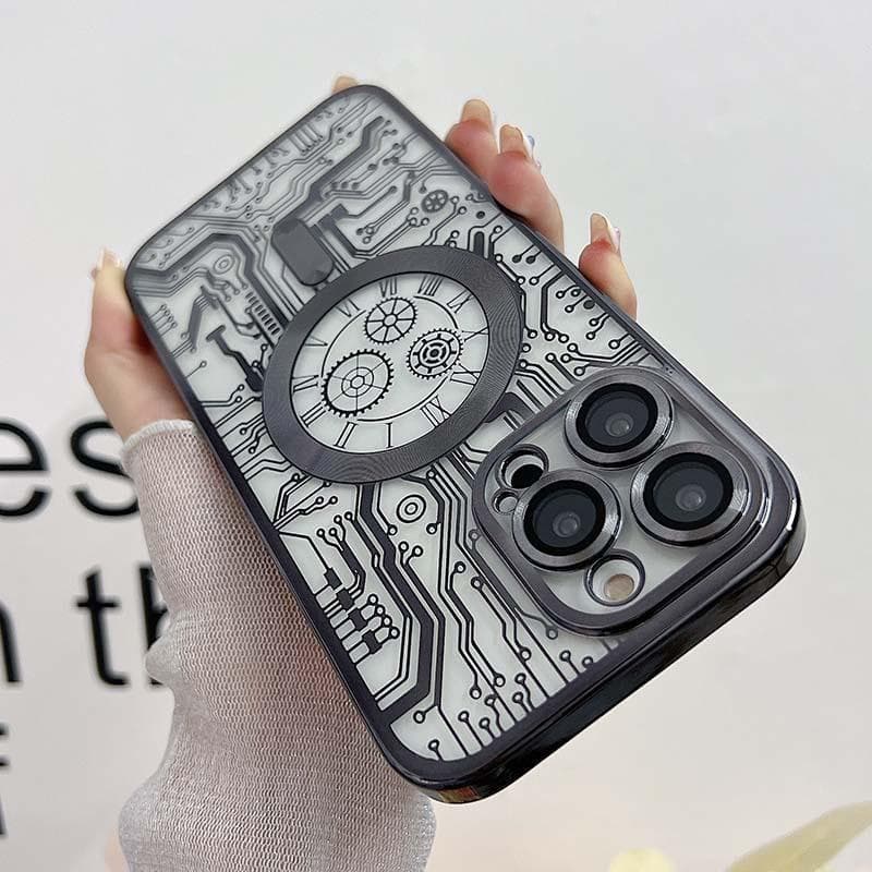 Applicable To IPhone16proMax Circuit Mechanical Magnetic Suction Mobile Phone Case Apple 15 with Lens Film 14 Soft Protective Cover iPhone11pro black