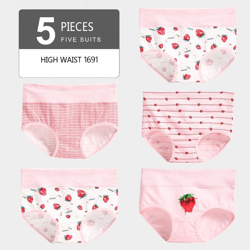 5Pcs Breathable Cotton Panties High Waist Briefs Women's Underwear Ladies Underpants Size M-XXL M