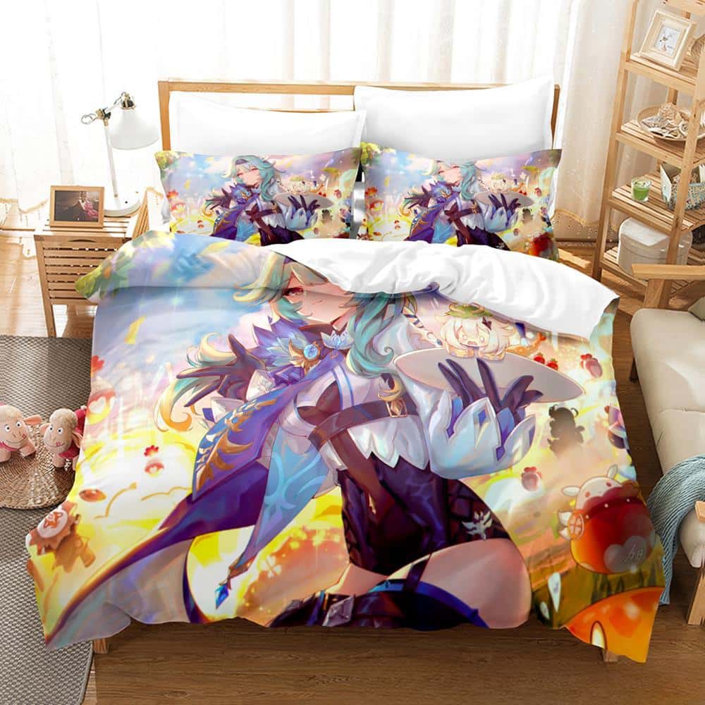 Kawaii Anime Genshin Impact Eula Lawrence Bedding Set Single Twin Full Queen King Size Bed Set Adult Kid Bedroom Duvetcover Sets EU Twin 135x200cm