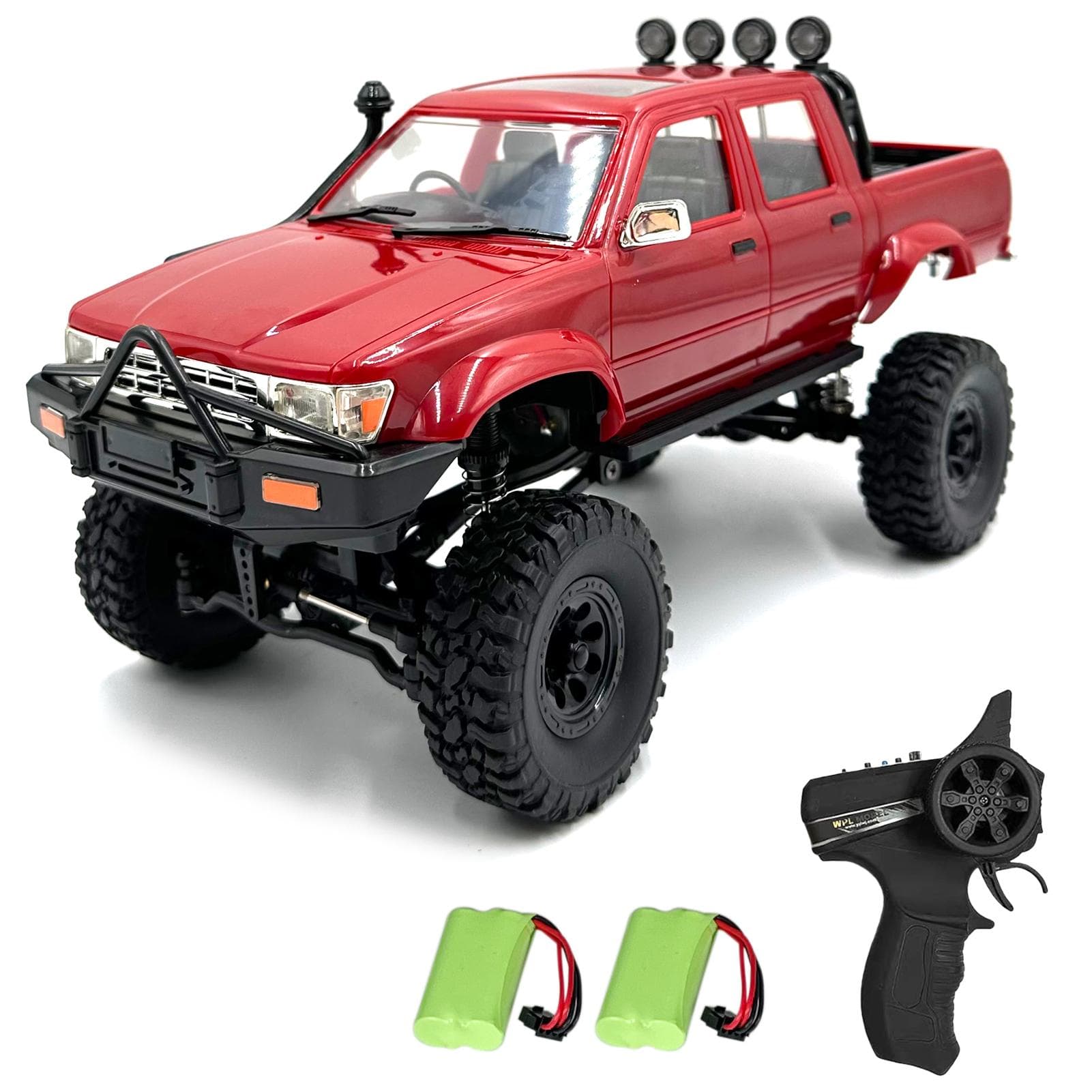 1:16 Scale Remote Control Car, 2.4GHz 4WD All Terrain Electric Off-Road Vehicle with Headlights, 3 2 battery red