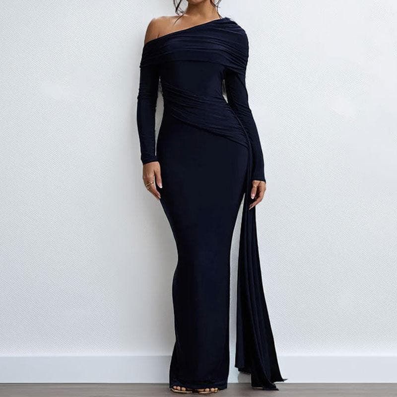 New Summer Women's One-shoulder Sexy Tight Long-sleeved Temperament Evening Dress 3XL