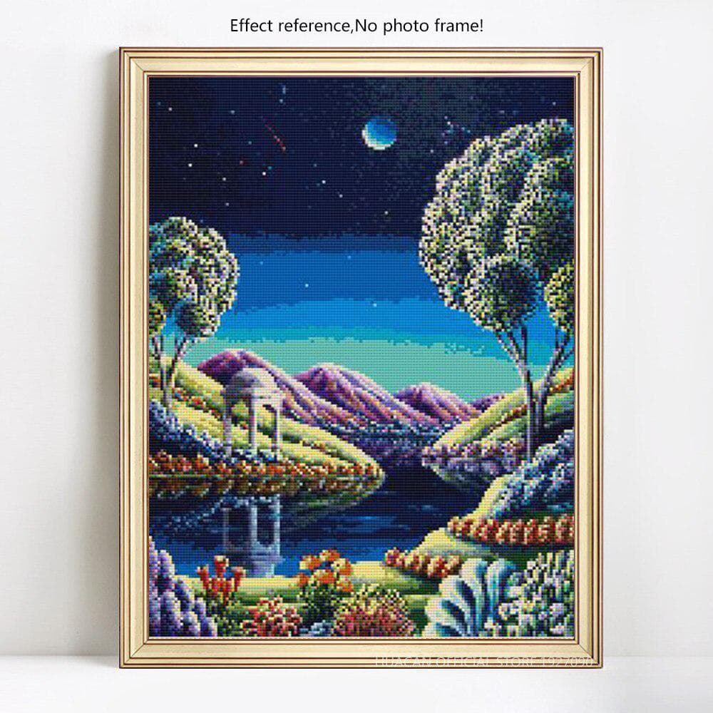 5D DIY Diamond Painting Moon Night Full Round Scenic Diamond Embroidery Cross Stitch 20X30CM