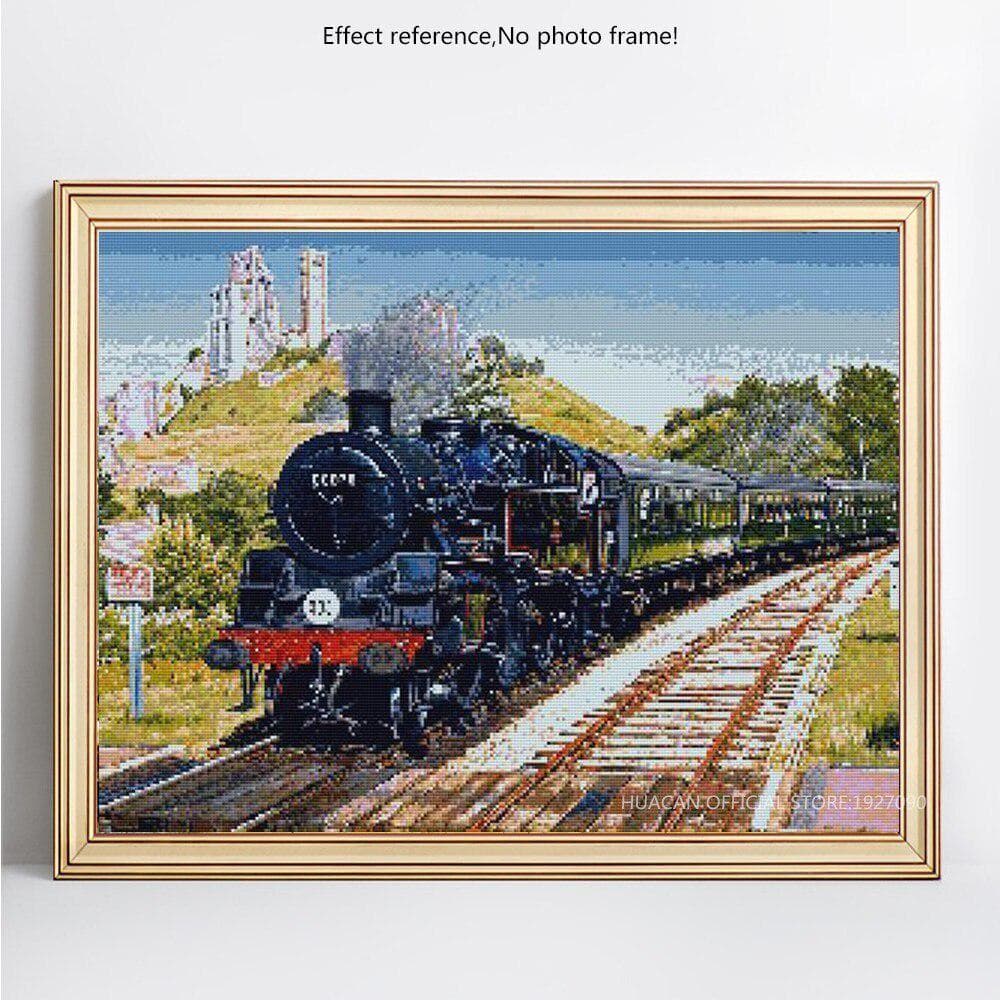 Diamond Embroidery Train Landscape Full Round Rhinestone Diamond Painting Cross Stitch 20X30CM
