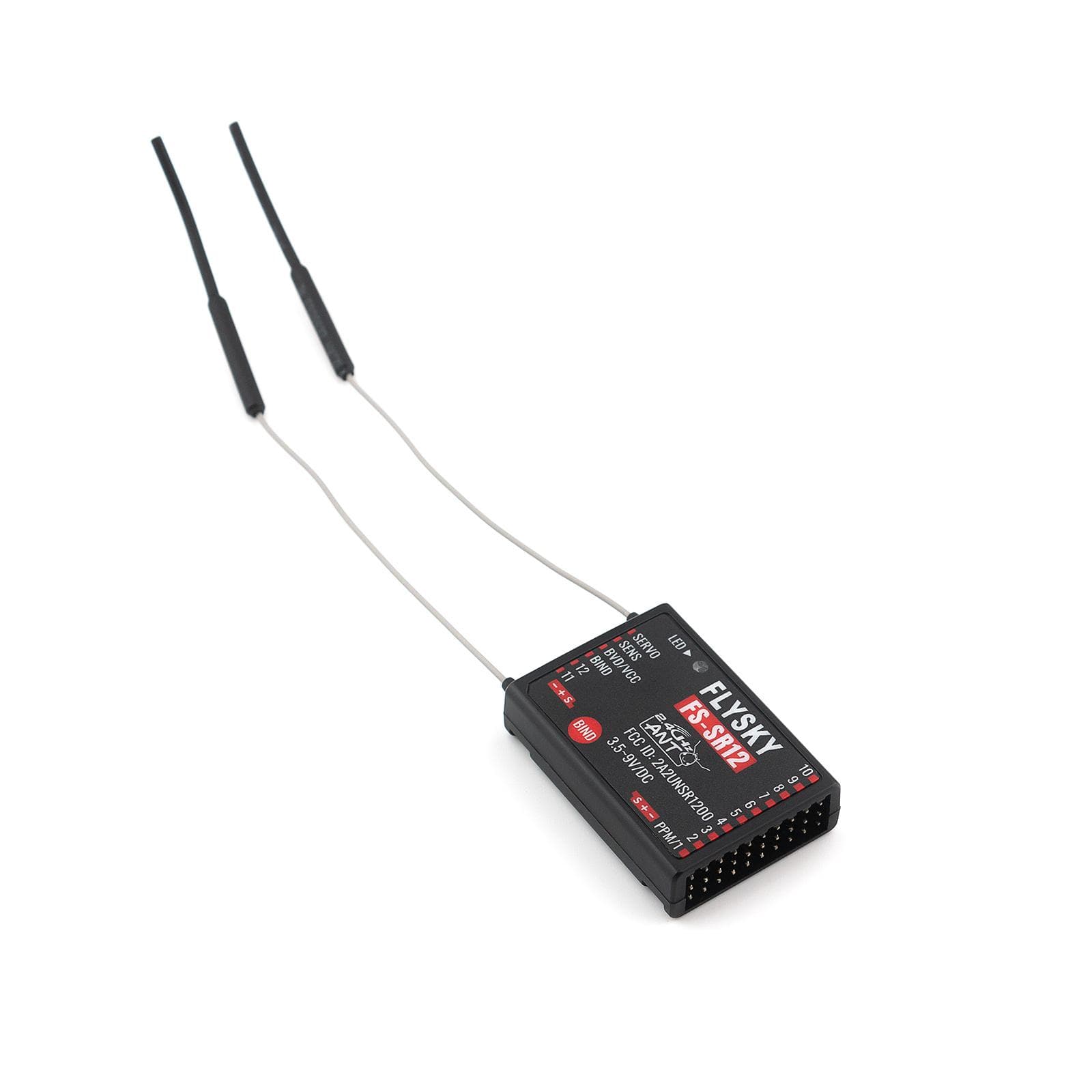 FLYSKY FS-SR12 Receiver 12 Channels 2.4G Receiver with Dual Antenna for Remote Control Fixed Wing black