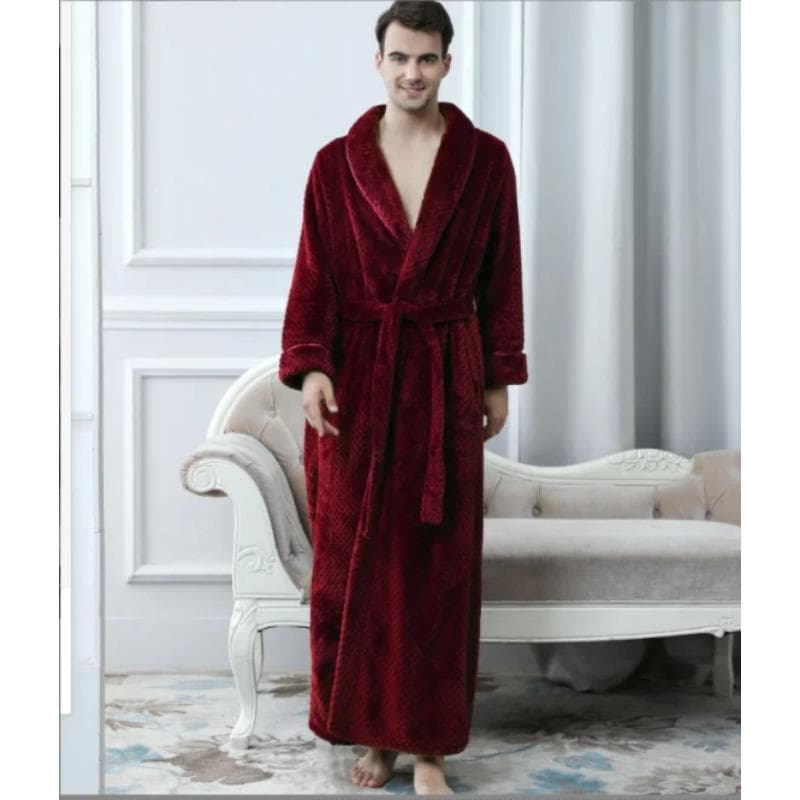 Extra Long Thermal Bathrobe for Men and Women, Jacquard Flannel, Hotel Robe, Sauna and Swimming Pool, Large Size, Premium M