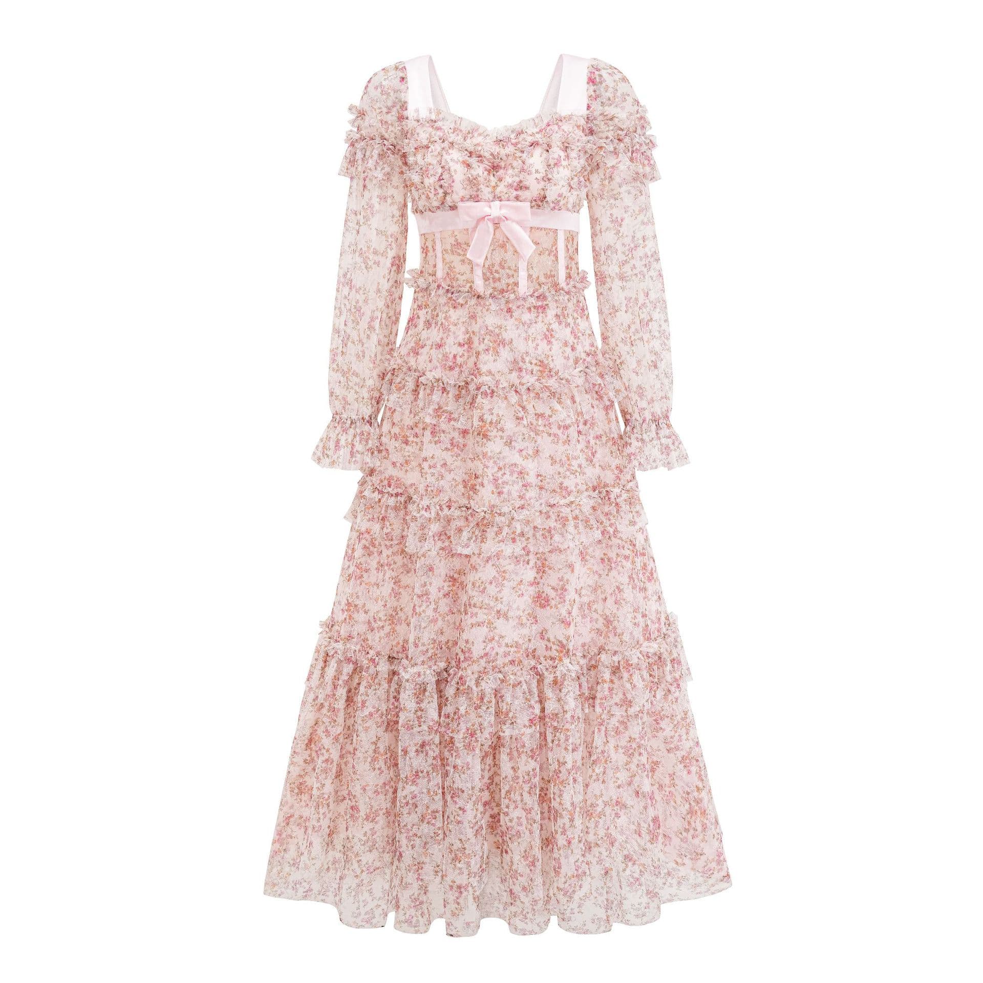 Butterfly Floral Dress High Waist Thin High Dress Holiday Seaside Women's Skirt XL pink
