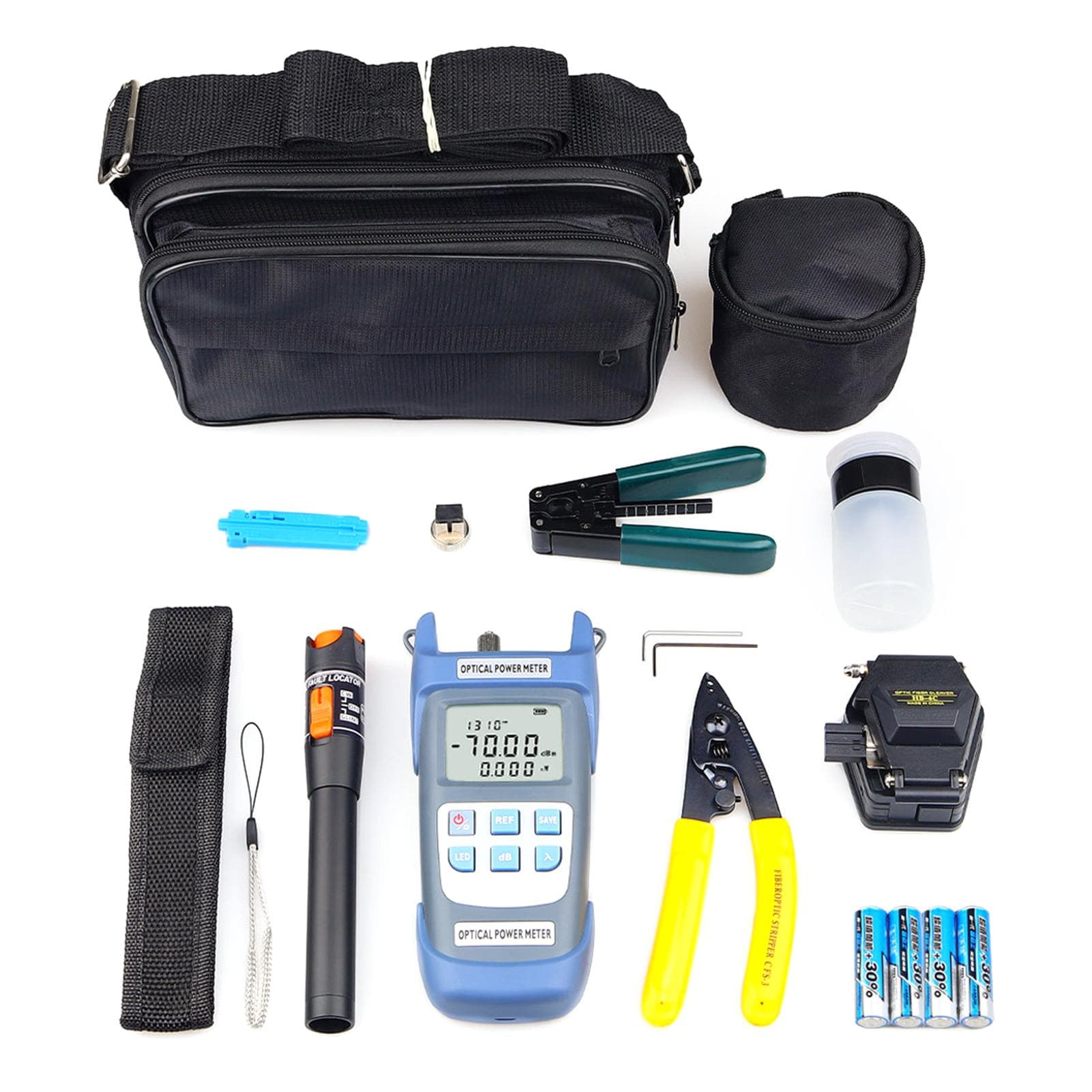 Cold Optical Fiber Tool Set Fiber Cleaver Set with Optical Power Meter 10mW Red Light Pen multicolour