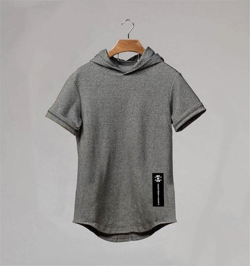 Muscleguys Brand Men Clothes Design Short Sleeve Slim Fit T Shirt Men Cotton T-Shirt with Hoodies Fitness Gyms Hooded T-Shirt Male XL grey