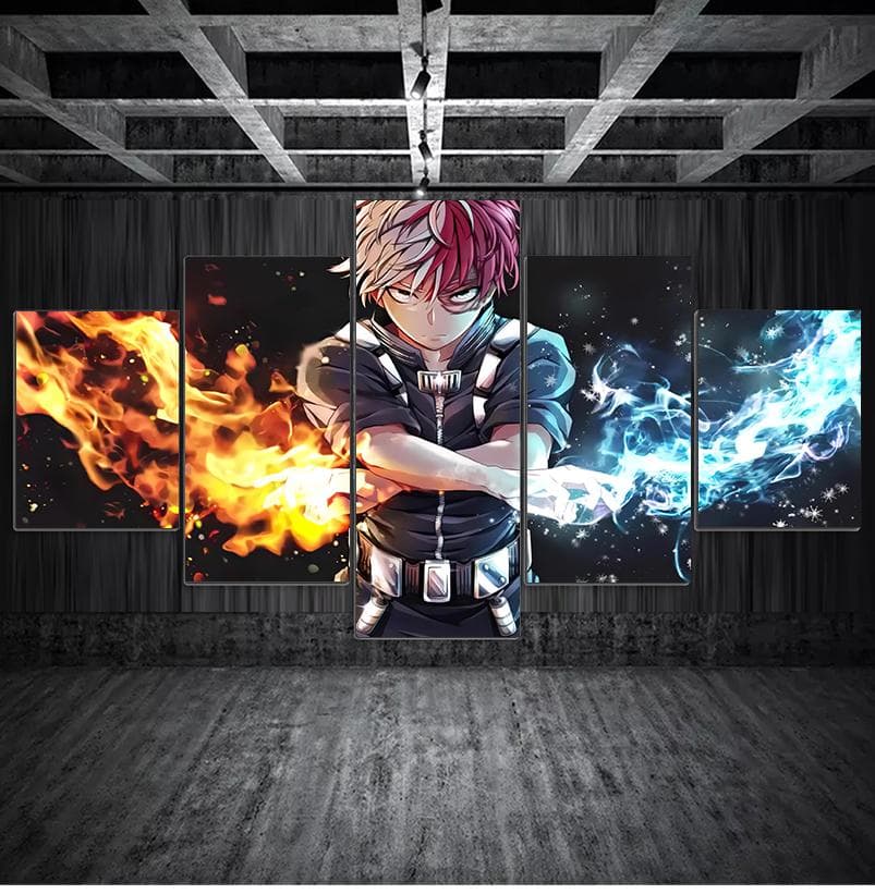 Canvas Print My Hero Academia Wall Art 5 Piece Todoroki Shoto Cartoon Character Picture Anime Poster Home Decor Modular Painting 20x35cm*2 20x45cm*2 20x55cm*1