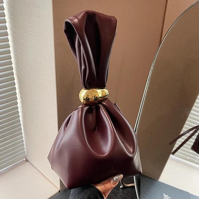 Personalized Soft Leather Clutch Bag Designer Women Pleated Mini Bucket Pouch Temperament Side Zipper Party Evening Bags burgundy