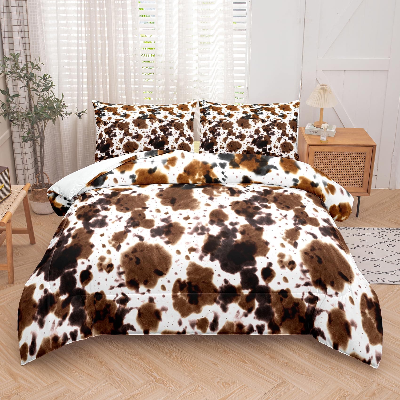 Cow Print Duvet Cover Twin Size, 3 Pieces Cow Bedding Set with 2 Pillowcases, Black and White Comforter Cover Bedroom Decor EU single(135x200cm)