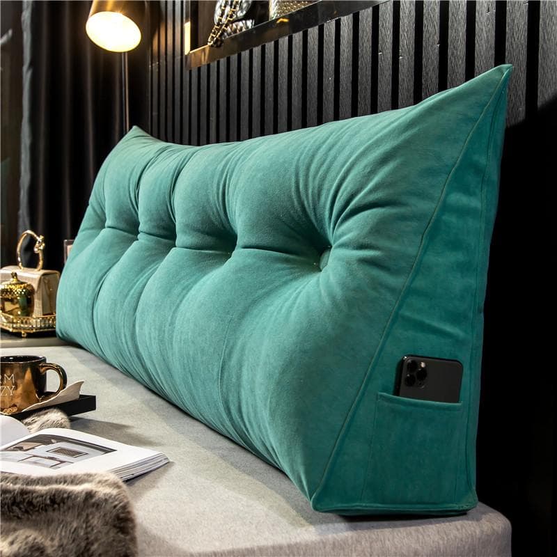 Large Triangular Headboard Wedge Bed Rest Reading Pillow Backrest Positioning Support Bolster Back Cushion with Removable Cover 60*50*20CM green