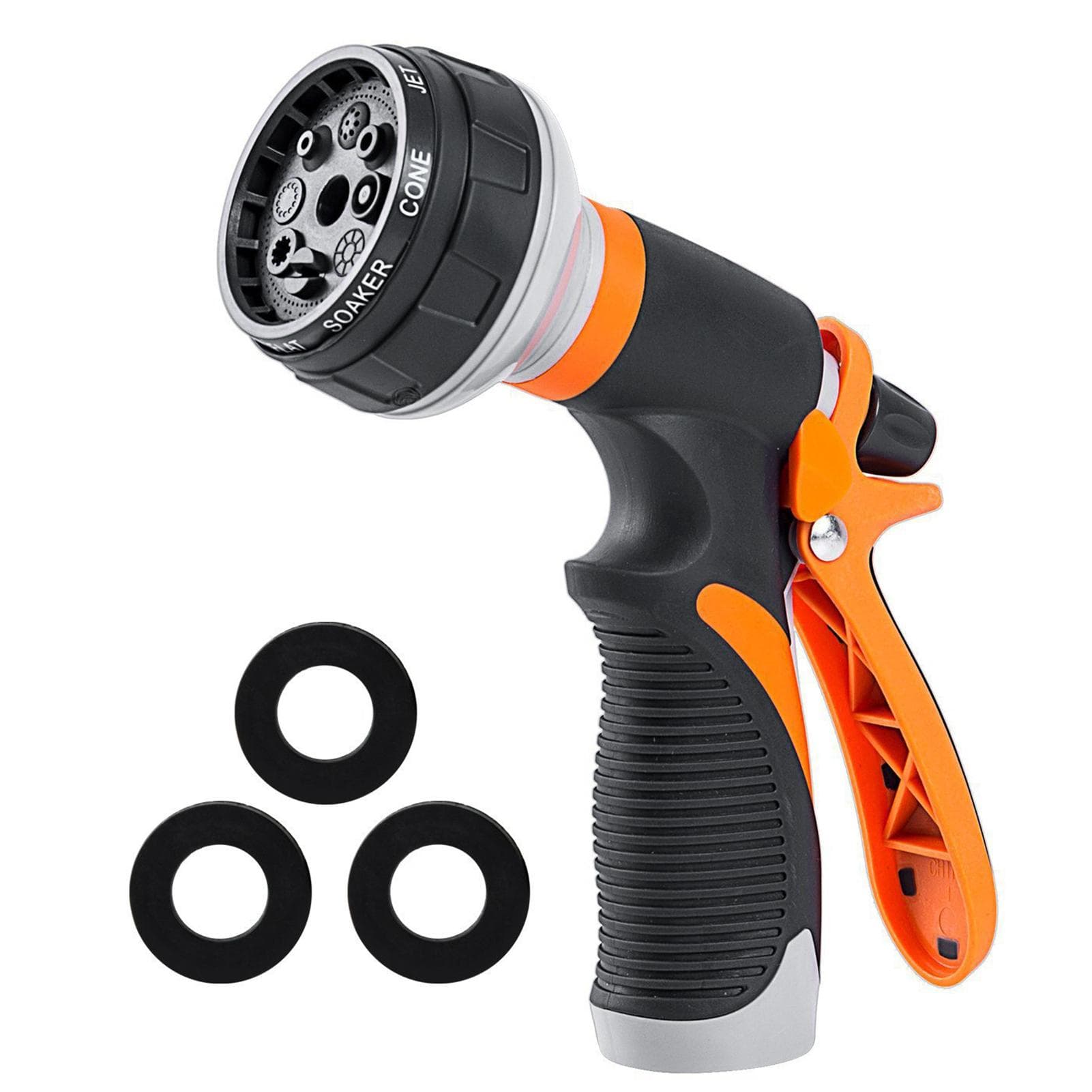 Garden Hose Nozzle 8 Spray Patterns High Pressure Car Washer Jet/ Fan/ Rinse/ Mist Hand Sprayer US Type orange