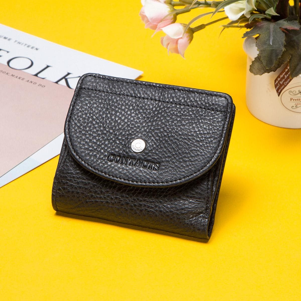 CONTACT'S Genuine Leather Women Wallet Mini Coin Purse Female Portfel Card Holder Women Wallets black