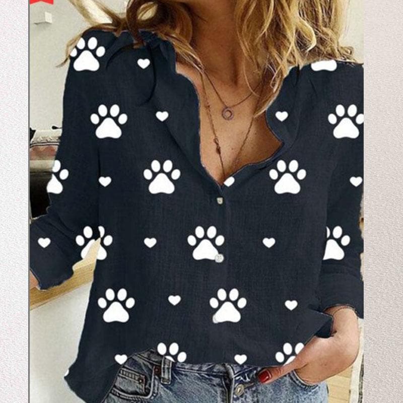 Women's T-Shirt Tops Polka Dot Print Casual Long-sleeved Linen Shirts for Women Blouse L
