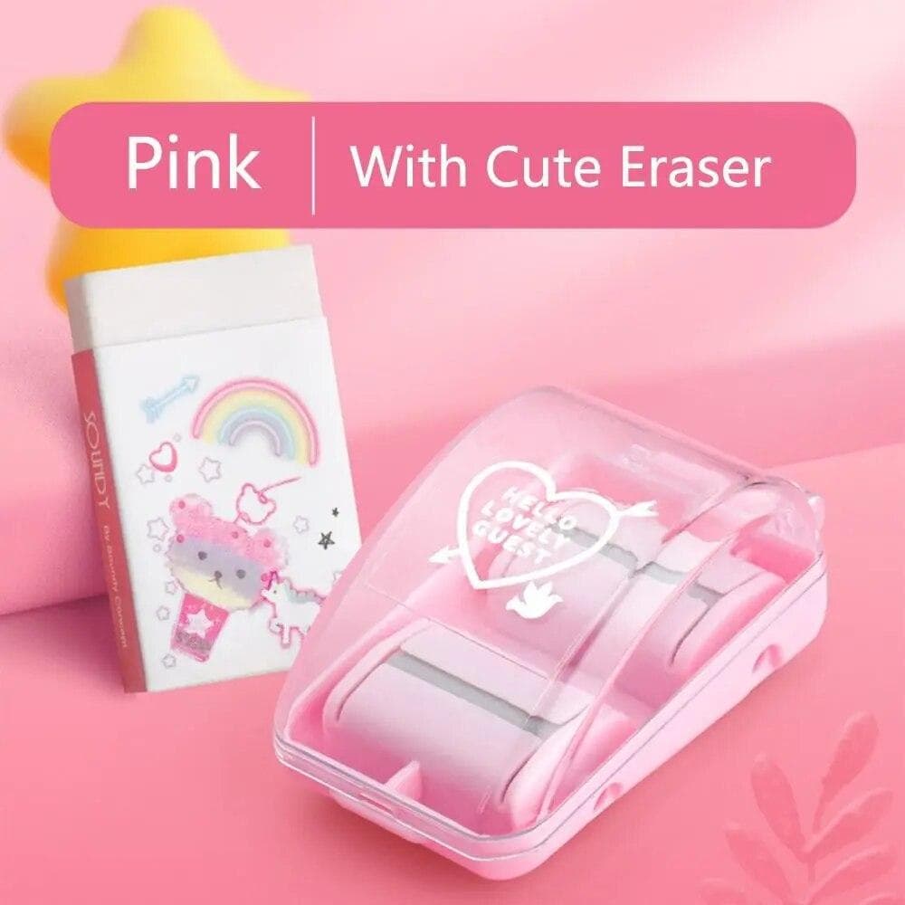 New Mini Eraser Dust Cleaner With Eraser Eraser Crumb Collectors Stationery School Office Supplies Students Gift Desktop Sweeper pink