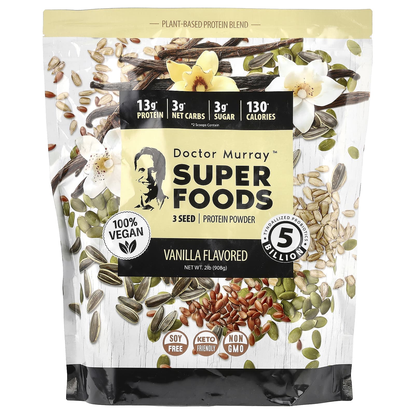 Dr. Murray's, Superfoods, 3-Seed Protein Powder, Pumpkin + Flax + Sunflower, Vanilla, 2 lb (908 g)