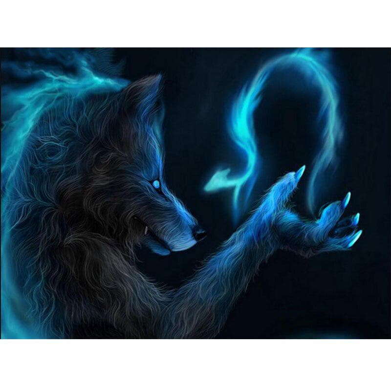 Diamond Painting Cross Stitch Blue Wolf Crystal Needlework Diamond Embroidery Full Diamond Decor 20X30CM
