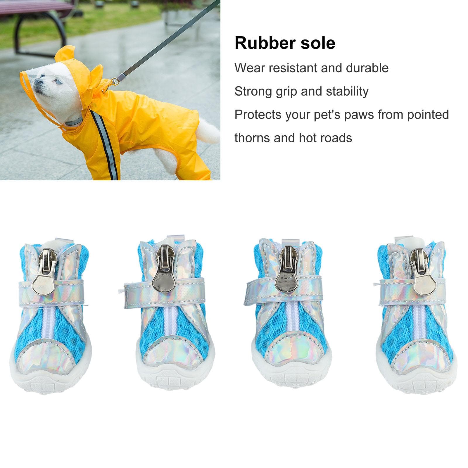 4pcs Dog Booties Summer Stylish Lightweight Breathable Mesh Slip Resistant Sole Puppy Paw Protector blue