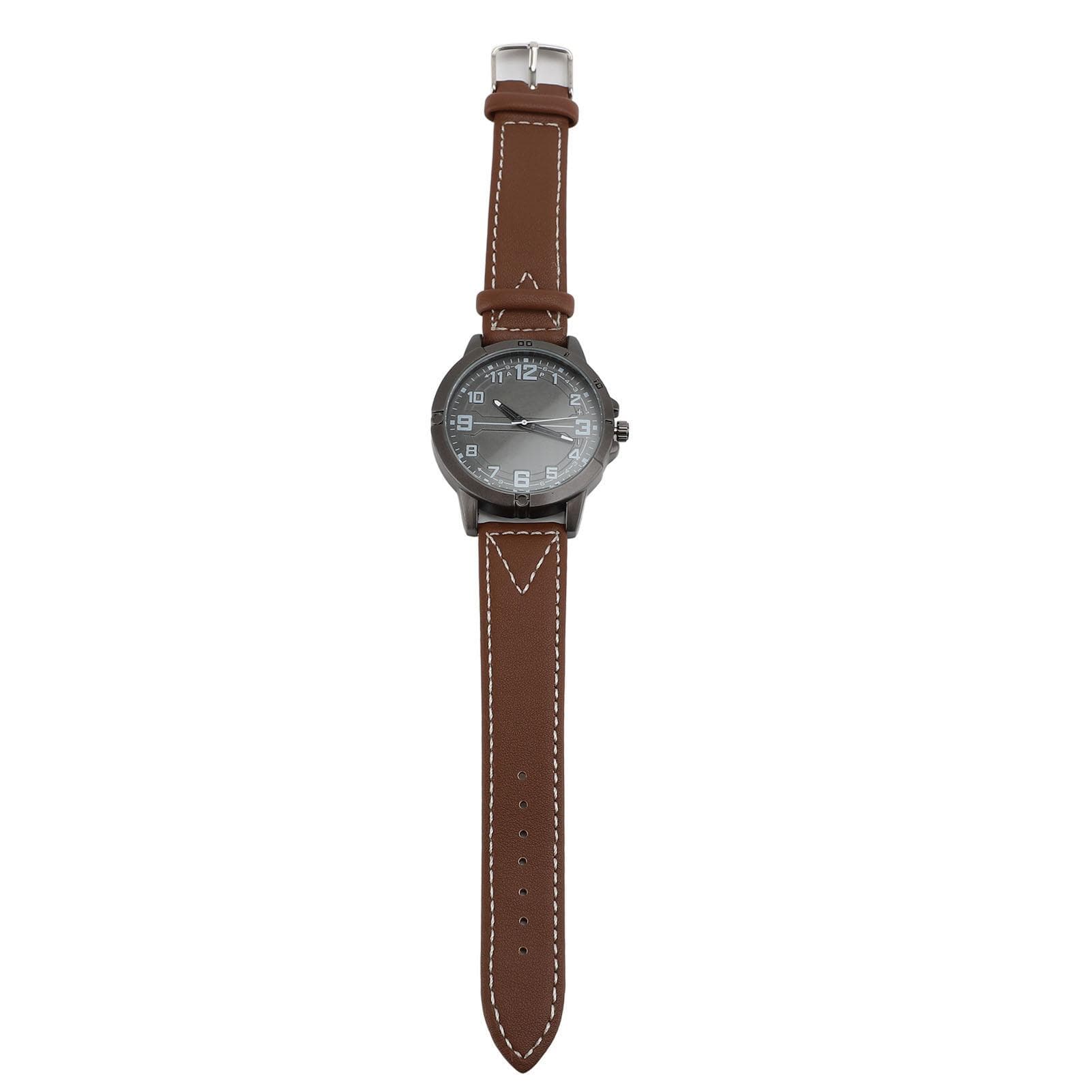 Men Quartz Watch Round Large Dial PU Leather Strap Retro Wristwatch for Daily Life Sports Business brown