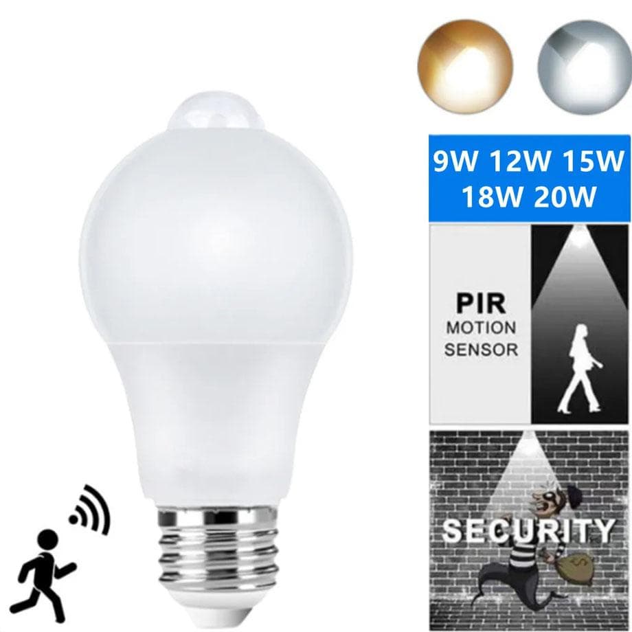 LED E27 PIR Sensor Light Motion Sensor Bulb AC85V-265V LED lamp Auto ON/OFF Night Light for Home Parking Lighting 9/12/15/18/20W 85-265V 18W warm white