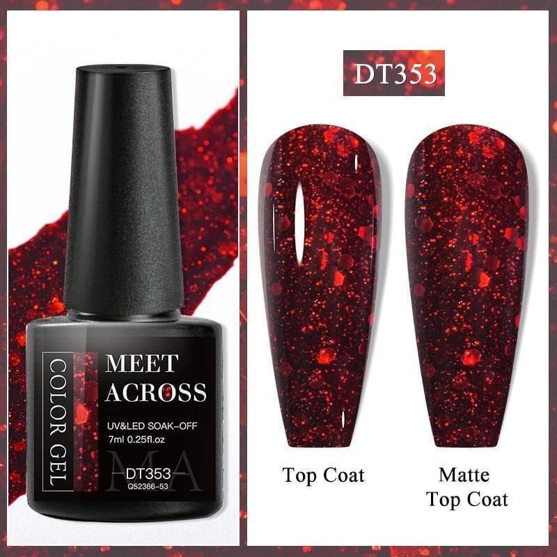 MEET ACROSS Glitter Nail Gel Polish Popular Nude Pink Red Blue Glitter Gel Polish Colorful Gel For Starter Manicure Nail Art Salon DT353