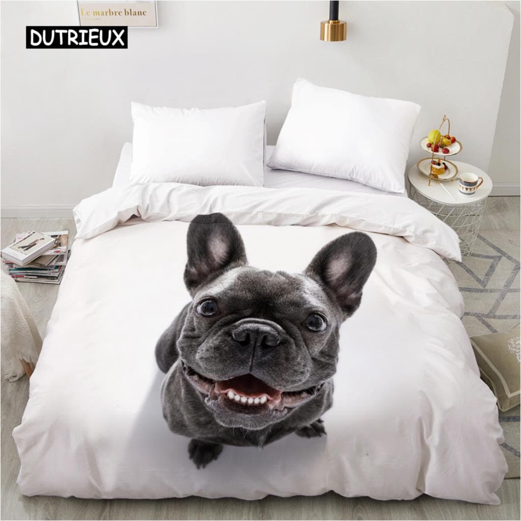 Cute Dog Duvet Cover Quilt For Home Animal Dog White Quilt Cover Dog Lover Gift Cure Pet For Women Men Children Bedroom Decor EU single(135x200cm)