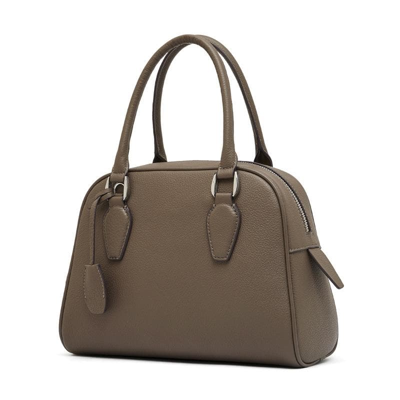 Top Leather Minimalist Boston Bowling Premium Leather Women's Tote Pillow Bag khaki