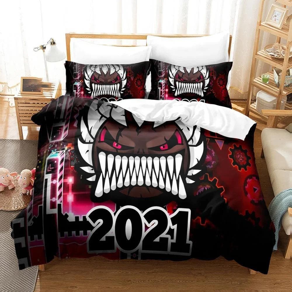 3D Printed Geometry Dash Bedding Set Pillowcase Game Duvet Cover Double Twin Full Queen King Adult Kids Bedclothes Quilt Cover 70x133cm 2pcs