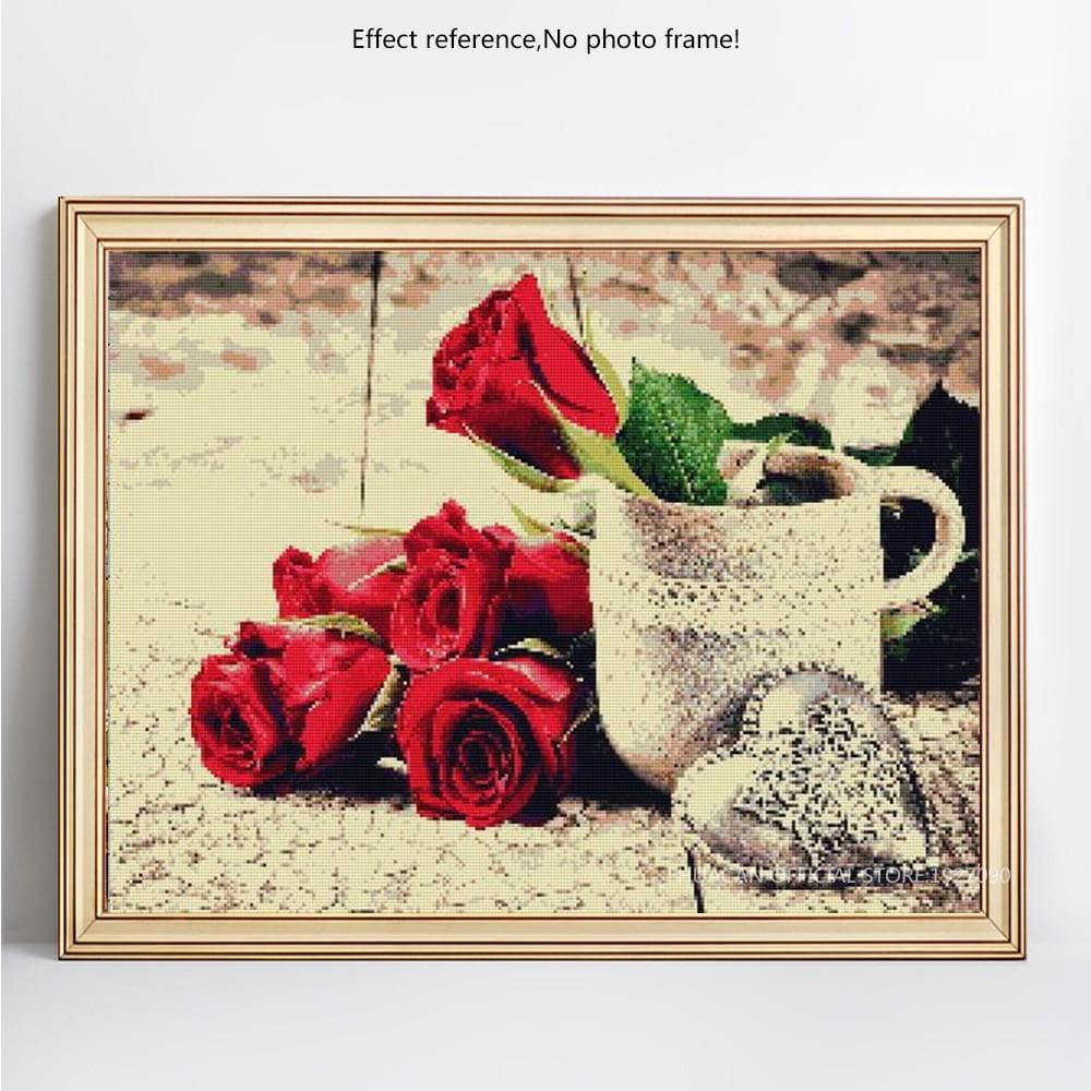 Full Round Diamond Mosaic Red Flower 5D DIY Diamond Painting Embroidery 20X30CM